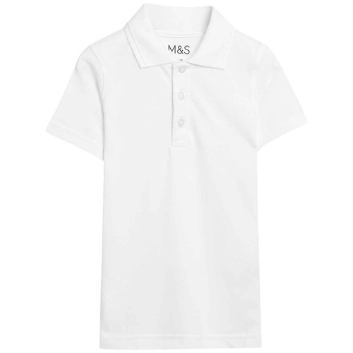 M&S Unisex Stain Resist Slim Fit School Polo Shirts, 9-10 Y, White