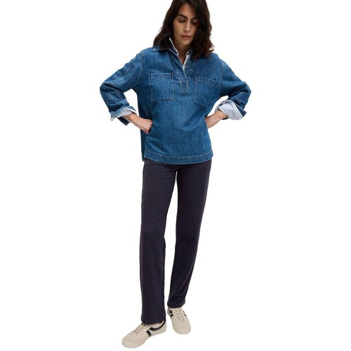 M&S Womens Cotton Rich Straight Leg Joggers, 14, Navy