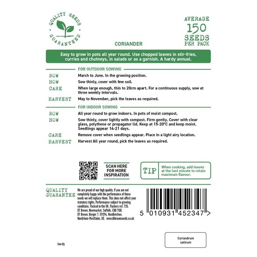 Mr Fothergills Seeds - D.T. Brown Coriander Cilantro for Leaf