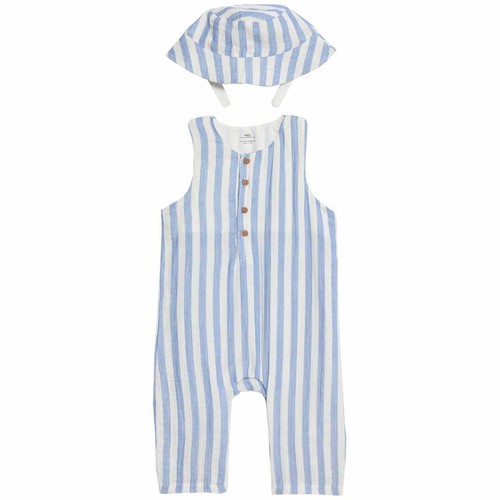 M S Blue Striped Romper 12 18 Months Blue Ocado