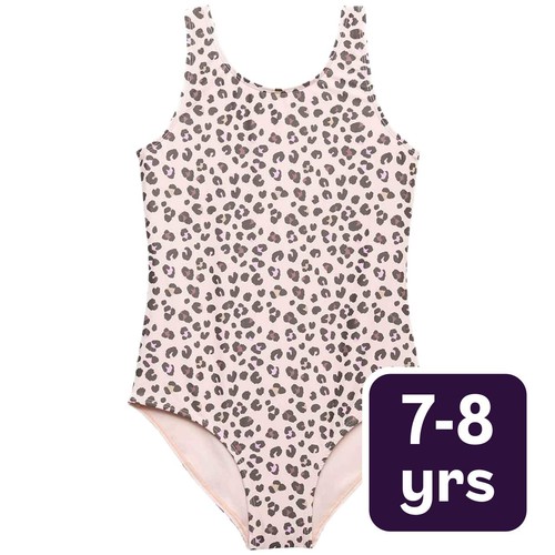 M&S Girls Leopard Swimsuit, 7-8 Y, Multi