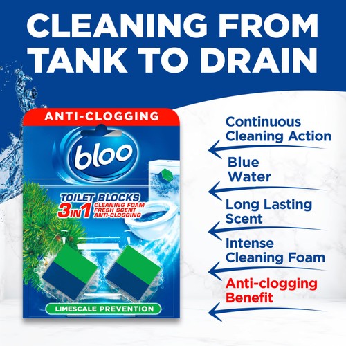 Bloo Toilet Blocks, Toilet Cleaner Block with Cleaning and Foaming Action