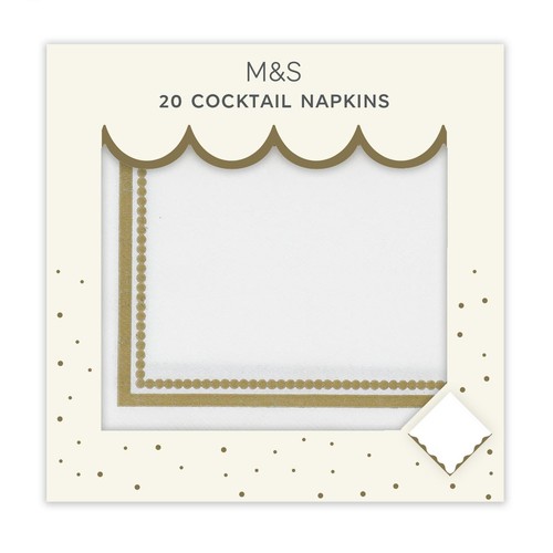 M&S White & Gold Paper Cocktail Napkins