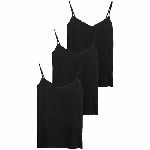 M&S Womens Cotton Rich Strappy Vests, 14, Black