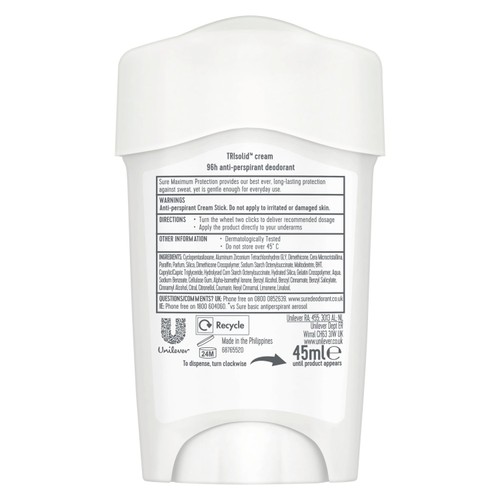 Sure Maximum Protection Clean Scent Cream Stick Antiperspirant