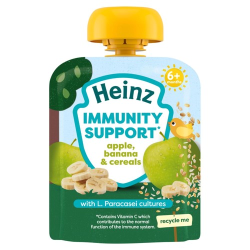 Heinz Immunity Support Baby Pouches, Apple, Banana & Cereals 6m+