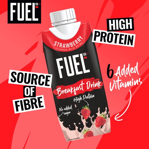 FUEL10K Strawberry High Protein Milk Breakfast Drink