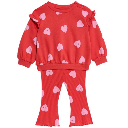 M&S Heart Print Outfit, 0-3 Months, Red Mix