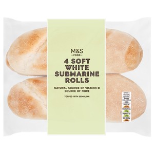 4 Soft White Submarine Long Dog Rolls