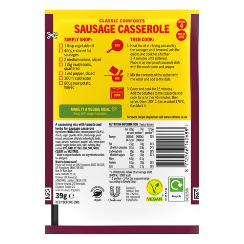 Colman's Sausage Casserole Recipe Mix