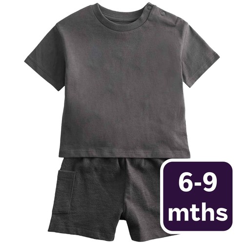 M&S Boys Pure Cotton Shirt & Cargo Shorts Outfit, 6-9 Months, Multi