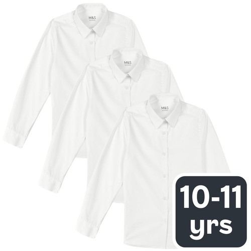 M&S Girls' Slim Fit Easy to Iron Blouses, Size 10-11, White