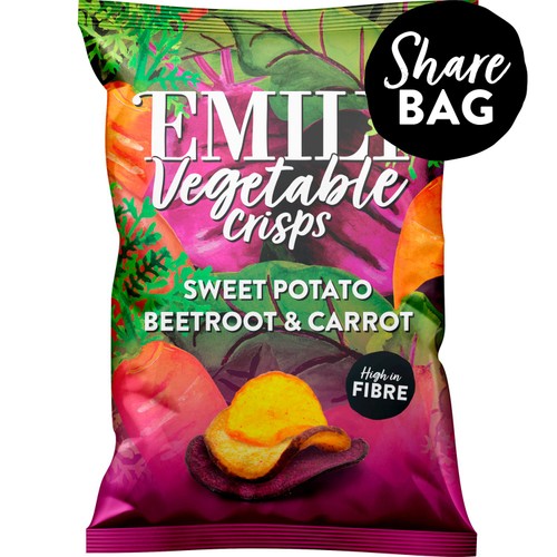 EMILY Veg Crisps Rainbow Roots Sweet Potato, Carrot & Beetroot Sharing