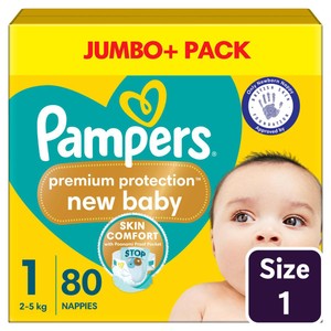 Pampers New Baby Nappies, Size 1 (2-5kg) Jumbo+ Pack