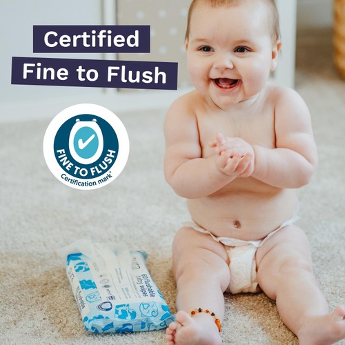 Pura Plastic Free Flushable Baby Wipes 12 x 60pk