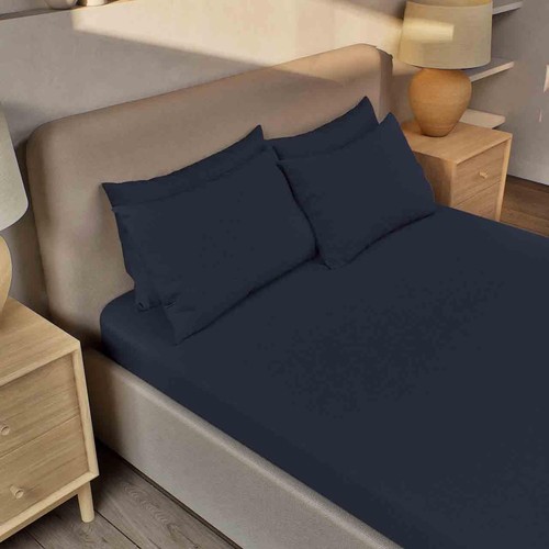 M&S Pure Brushed Cotton Fitted Sheet, Super King, Midnight Navy