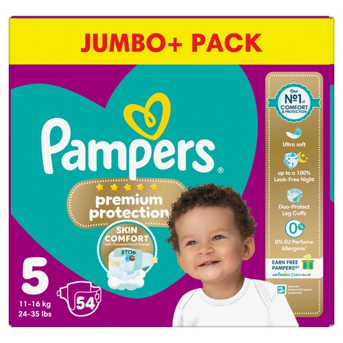 Pampers Premium Protection Nappies, Size 5 (11-16kg) Jumbo+ Pack