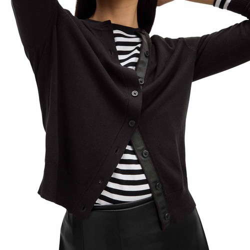 M&S Womens Crew Neck Button Front Cardigan, 14 Black