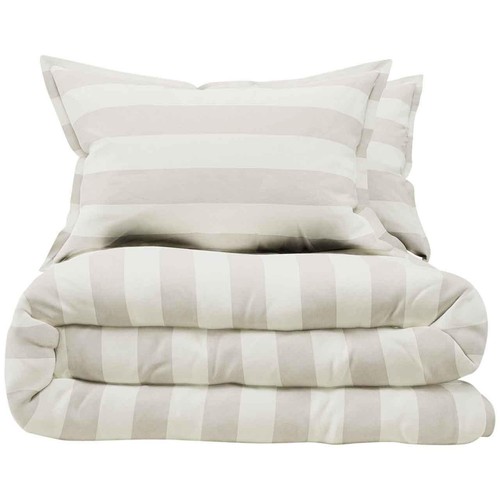 M&S Linen Striped Bedding Set, Single, Natural Mix