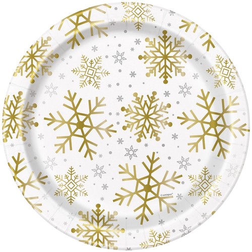 Silver & Gold Snowflake Christmas Paper Plates