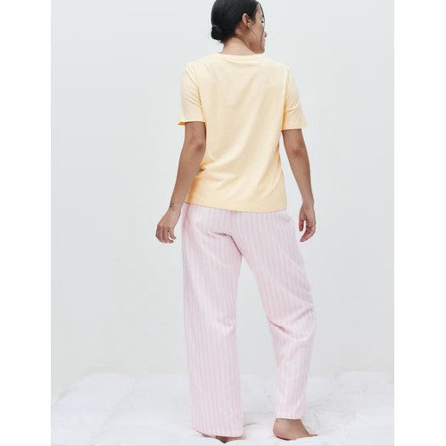 M&S Womens Pure Cotton Pyjama Set With Woven Bottoms, Small, Yellow
