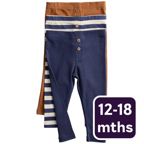 M&S Boys Pure Cotton Striped Leggings, 12-18 M, Blue Mix
