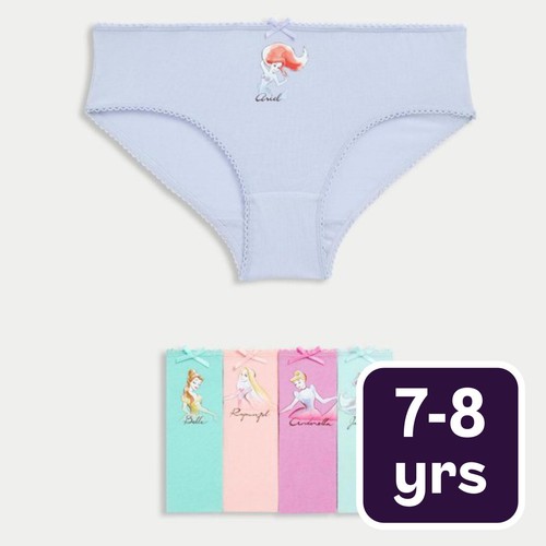 M&S Girls Disney Princess Knickers, 7-8 Years, Multi