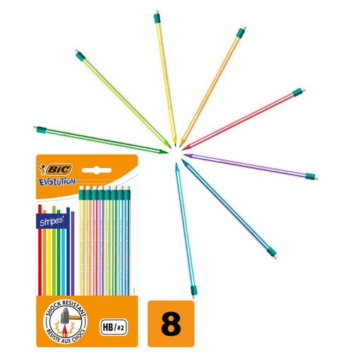 BIC Evolution Stripes with Eraser Pack of 8