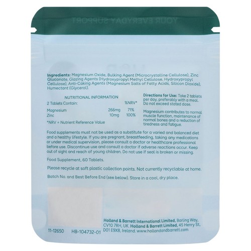 Holland & Barrett Magnesium 266mg & Zinc