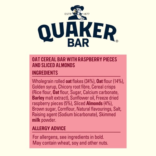 Quaker Cereal Bar Almond and Raspberry