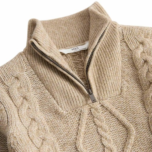 M&S Half Zip Jumper, 6-7 Years, Oatmeal