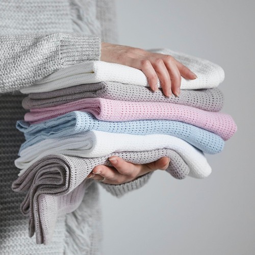 Bloomsbury Mill Organic Cellular Blankets, White, 2 pack
