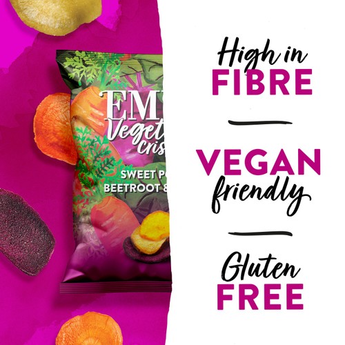 EMILY Veg Crisps Rainbow Roots Sweet Potato, Carrot & Beetroot 
