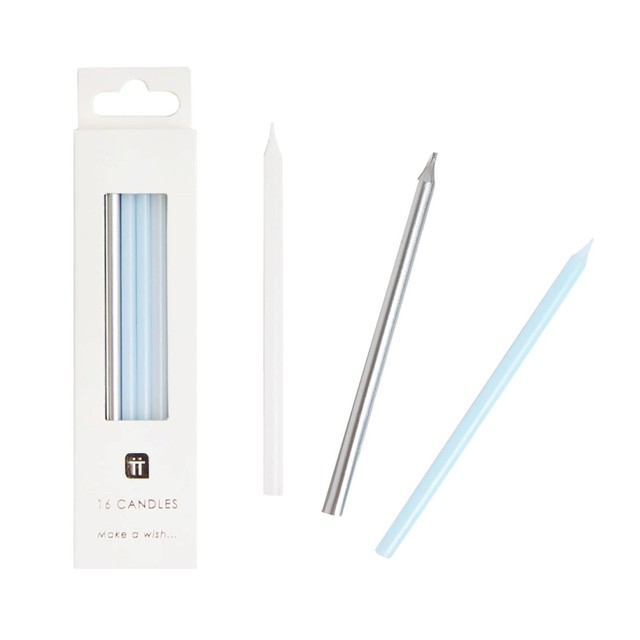 Talking Tables Blue, Silver & White Birthday Candles 10cm