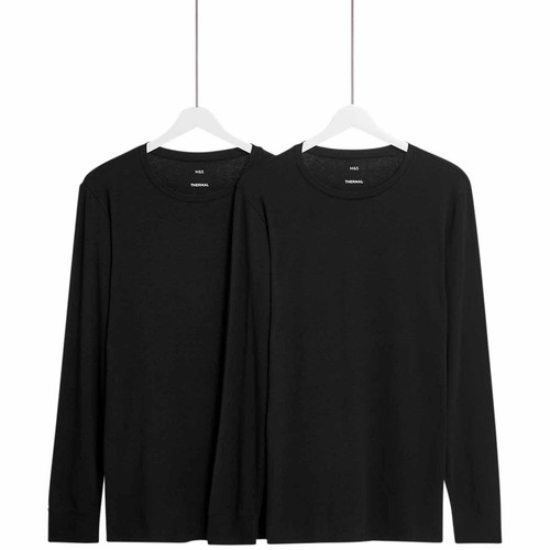 M&S Mens Light Thermal Long Sleeve Top, L, Black
