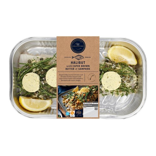 M&S Collection Halibut with Caper Brown Butter & Samphire