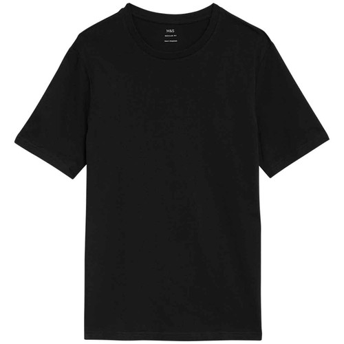M&S Mens Cotton Crew Neck T-Shirt, XXL, Black