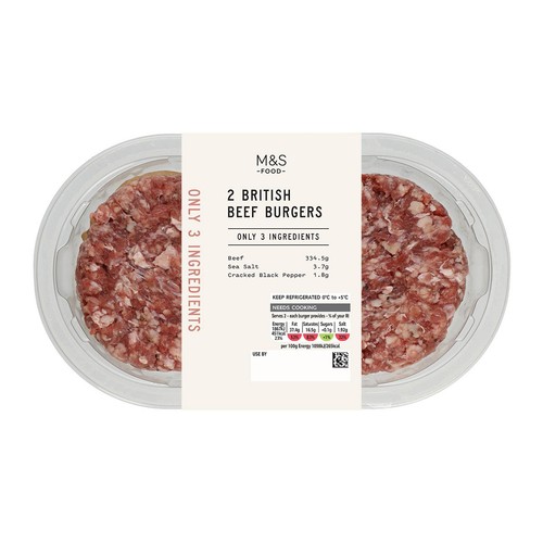 M&S Only 3 Ingredients British Beef Burgers