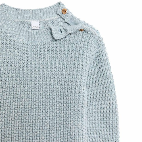 M&S Boys Pure Cotton Open Knit Jumper, 6-9 Months, Blue