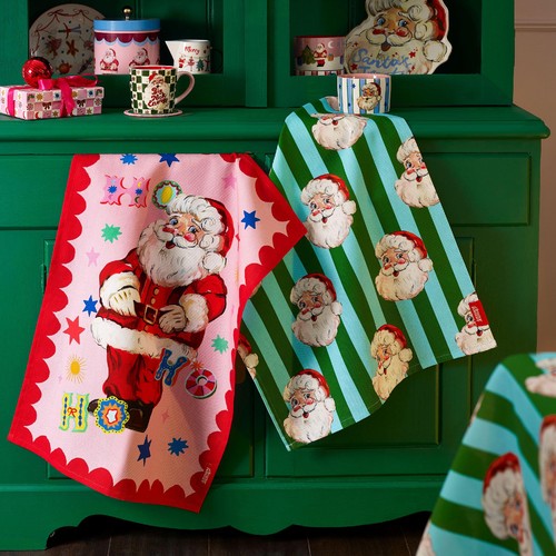 Eleanor Bowmer Jolly Santa Tea Towel Pair