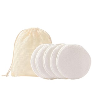 5 Reusable Cotton Pads & Bag, White