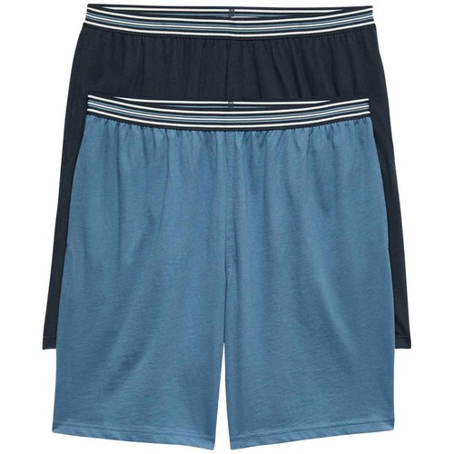M&S Mens Pure Cotton Jersey Pyjama Shorts, S, Blue Mix