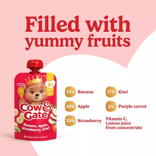 Cow & Gate Banana, Apple, Strawberry & Kiwi Baby Food Pouch 6+ Months