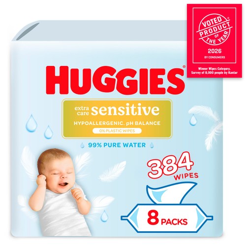 Huggies Pure Extra Sensitive Baby Wipes 8 Pack