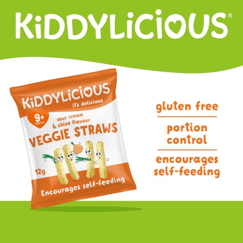 Kiddylicious Sour Cream & Chive Veggie Straws, 9 mths+