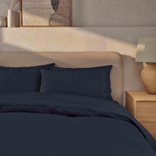 M&S Pure Brushed Cotton Bedding Set, Double, Midnight Navy