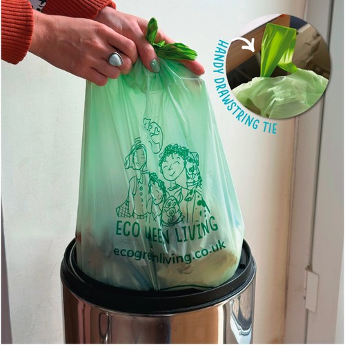 Eco Green Living Certified Compostable 40L Heavy Duty Drawstring Bin Bags