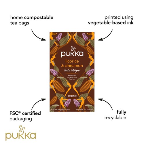 Pukka Organic Licorice & Cinnamon Tea 20 Home Compostable Herbal Tea Bags
