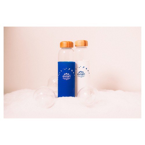 Evian SOMA Travel Glass Water Bottle Designer Blue