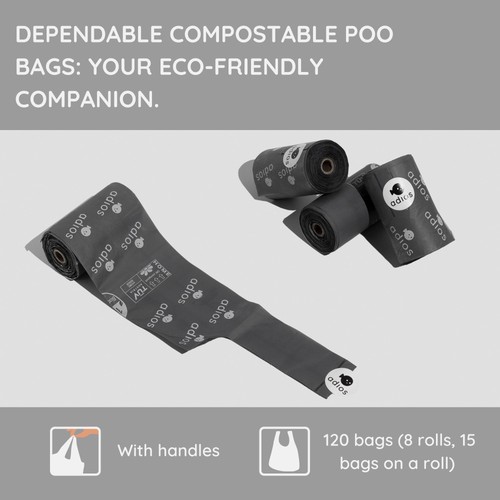 Adios Compostable Dog Poo Bags with Handle, Grey